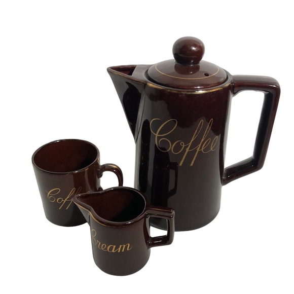 Vintage redware glazed pottery coffee set - Picture 1 of 4